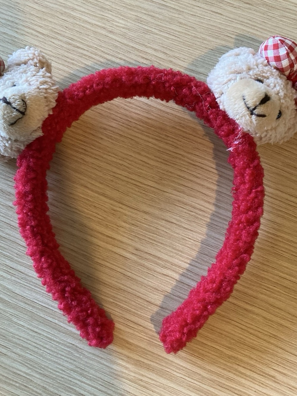 Teddy Bear Gingham Headband in Pink & Red